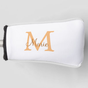 simple minimal add name monogram orange brown thr golf head cover