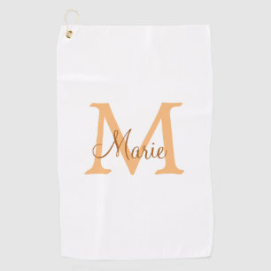 simple minimal add name monogram orange brown thr golf towel