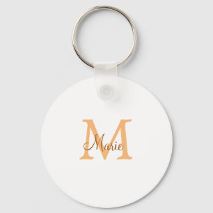 simple minimal add name monogram orange brown thr key ring