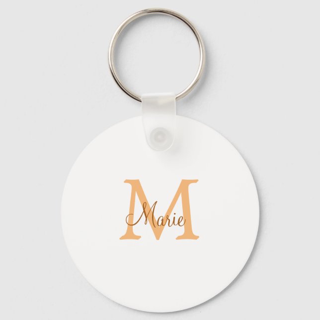simple minimal add name monogram orange brown  thr key ring (Front)