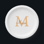 simple minimal add name monogram orange brown  thr paper plate<br><div class="desc">beautiful design</div>