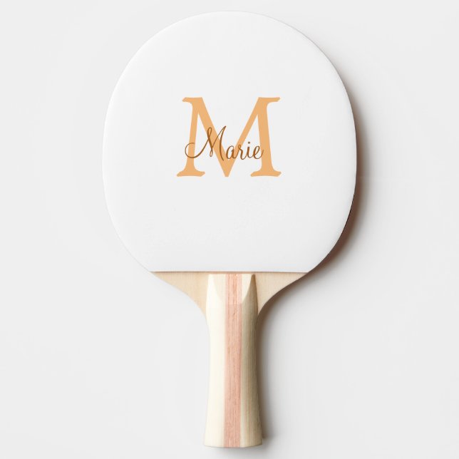 simple minimal add name monogram orange brown  thr ping pong paddle (Front)