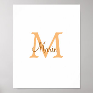simple minimal add name monogram orange brown thr poster
