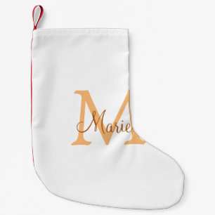 simple minimal add name monogram orange brown  thr small christmas stocking