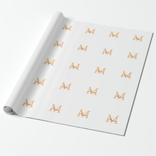 simple minimal add name monogram orange brown thr wrapping paper