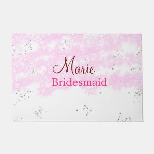 simple minimal add name monogram pink bridesmaid doormat