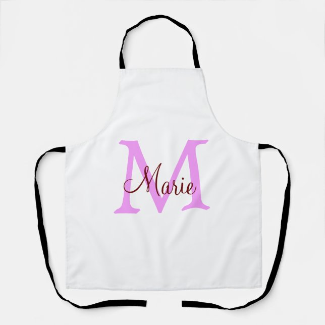 simple minimal add name monogram pink red  apron (Front)
