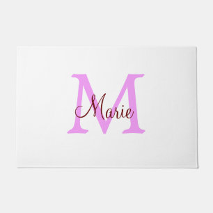 simple minimal add name monogram pink red  doormat
