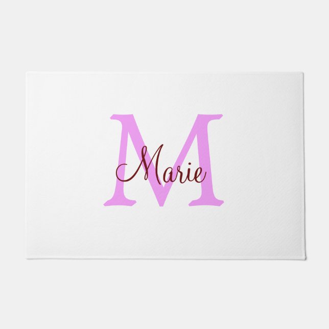 simple minimal add name monogram pink red  doormat (Front)