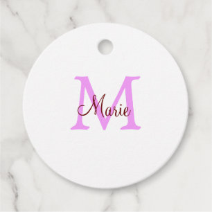simple minimal add name monogram pink red  favour tags