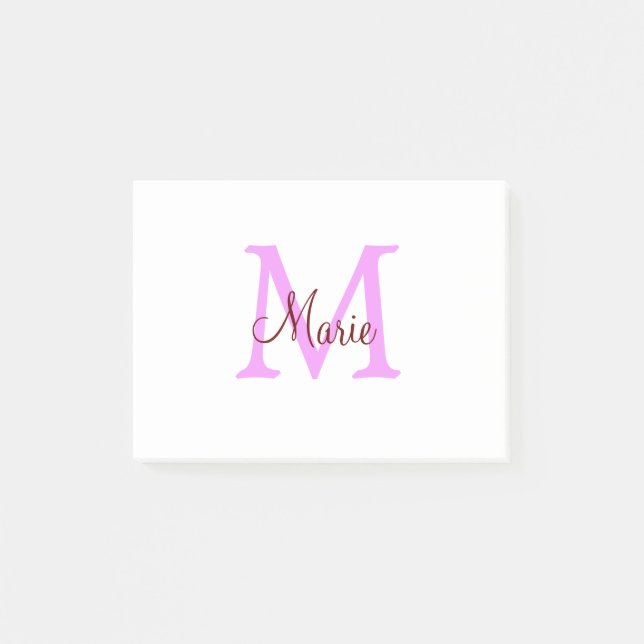 simple minimal add name monogram pink red  post-it notes (Front)
