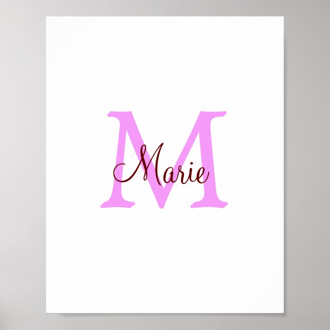 simple minimal add name monogram pink red  poster (Front)