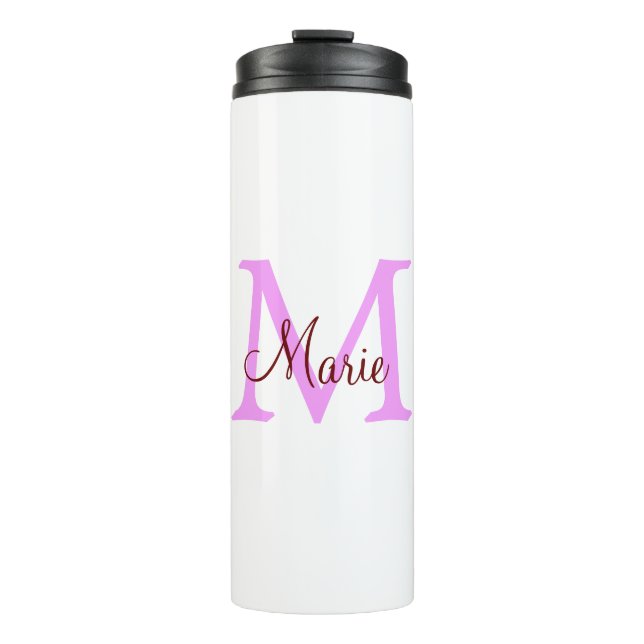 simple minimal add name monogram pink red    thermal tumbler (Front)