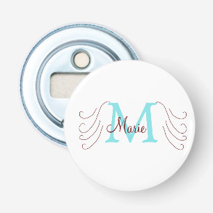 simple minimal add name monogram pink red throw bottle opener