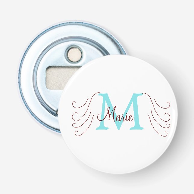 simple minimal add name monogram pink red   throw bottle opener (Front)