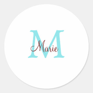 simple minimal add name monogram pink red throw classic round sticker