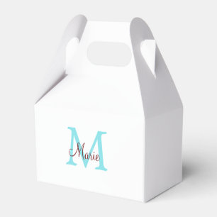 simple minimal add name monogram pink red throw favour box