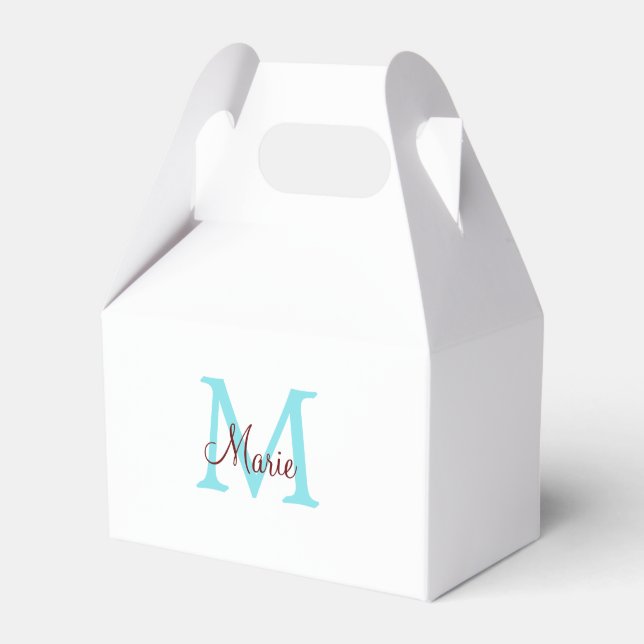 simple minimal add name monogram pink red   throw  favour box (Front Side)