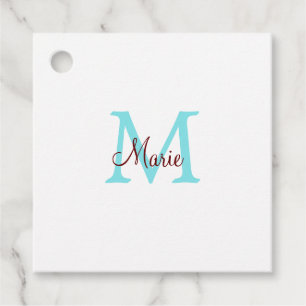 simple minimal add name monogram pink red throw favour tags