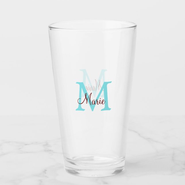 simple minimal add name monogram pink red   throw  glass (Front)