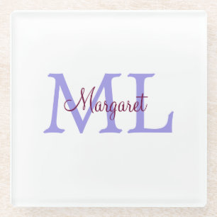 simple minimal add name monogram pink red   throw  glass coaster