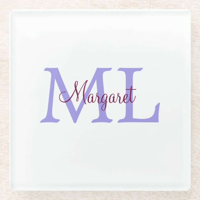 simple minimal add name monogram pink red   throw  glass coaster (Front)