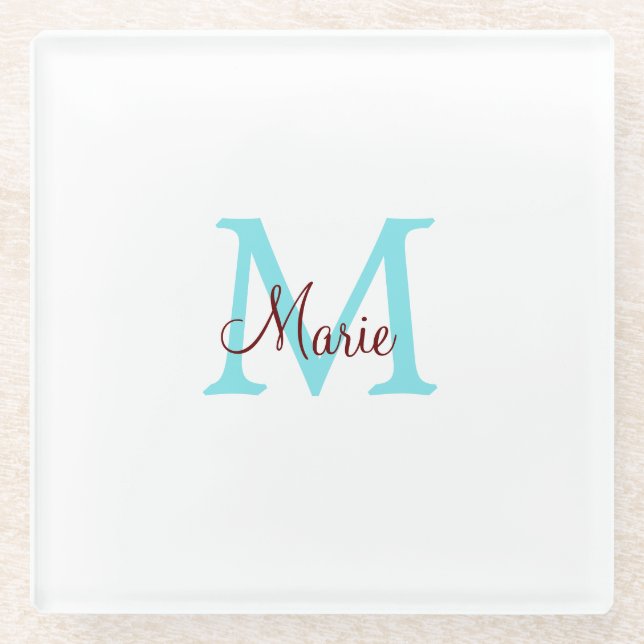 simple minimal add name monogram pink red   throw  glass coaster (Front)