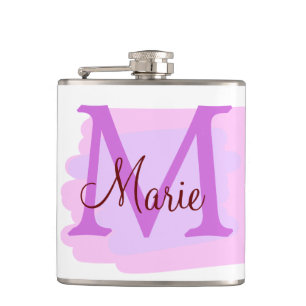 simple minimal add name monogram pink red throw hip flask