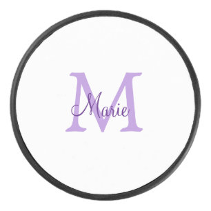 simple minimal add name monogram pink red throw hockey puck
