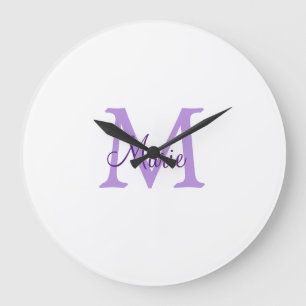 simple minimal add name monogram pink red throw large clock