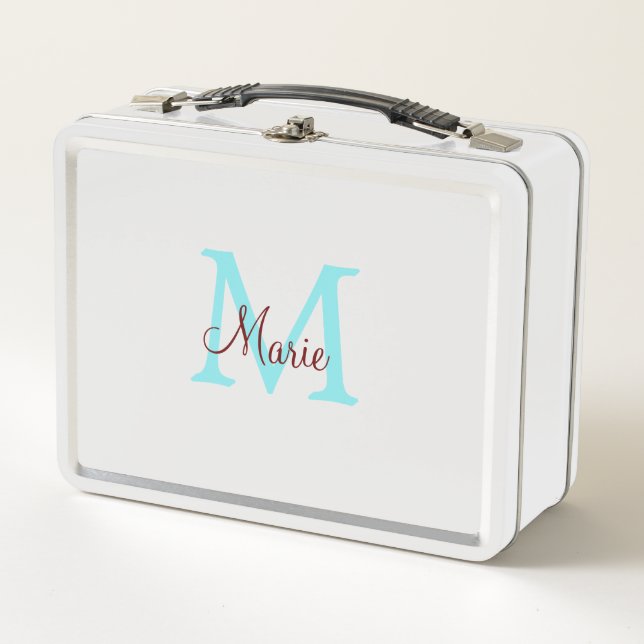 simple minimal add name monogram pink red   throw  metal lunch box (Front)