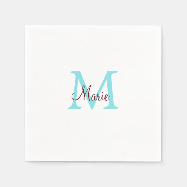 simple minimal add name monogram pink red   throw  napkin (Front)