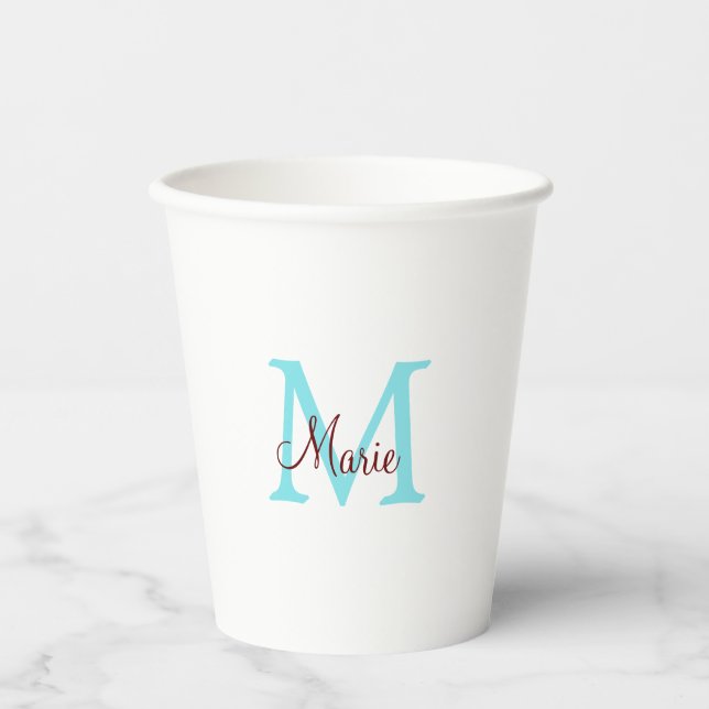 simple minimal add name monogram pink red   throw  paper cups (Front)