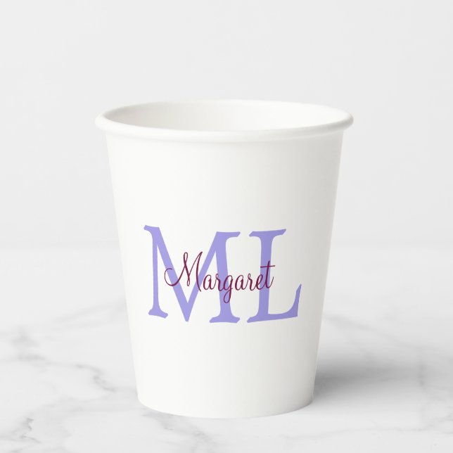 simple minimal add name monogram pink red   throw  paper cups (Front)