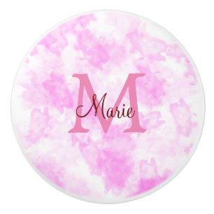 simple minimal add name monogram pink red throw pi ceramic knob