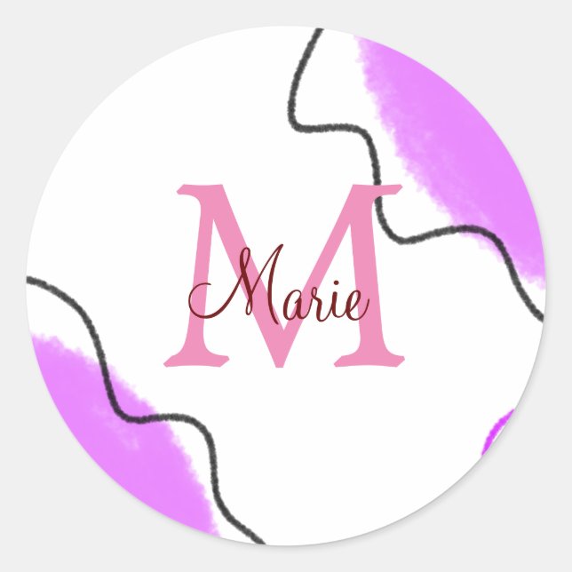 simple minimal add name monogram pink red throw pi classic round sticker (Front)