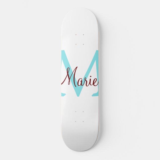 simple minimal add name monogram pink red   throw  skateboard (Front)