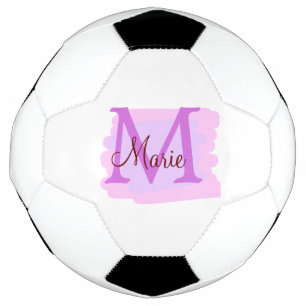 simple minimal add name monogram pink red   throw  soccer ball