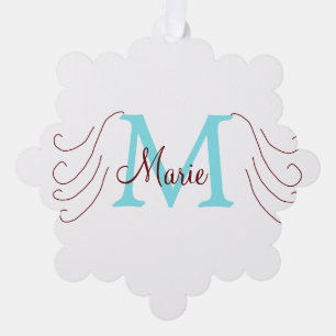 simple minimal add name monogram pink red   throw tree decoration card