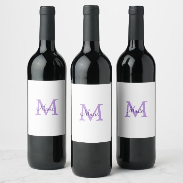simple minimal add name monogram pink red   throw  wine label (Bottles)