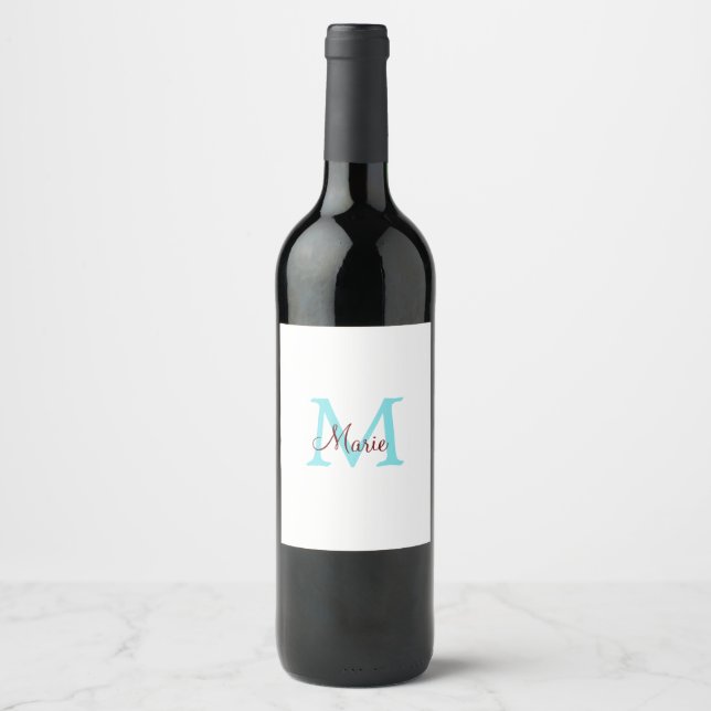 simple minimal add name monogram pink red   throw  wine label (Front)