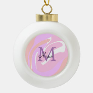 simple minimal add name monogram pink red watercol ceramic ball christmas ornament