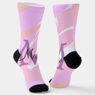 simple minimal add name monogram pink red watercol socks
