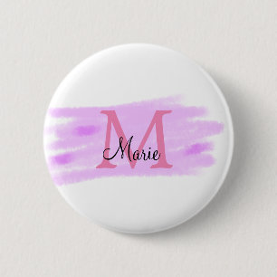simple minimal add name monogram pink watercolor 6 cm round badge