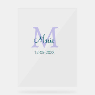 simple minimal add name monogram purple green date acrylic sign