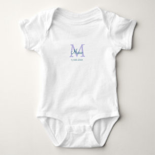 simple minimal add name monogram purple green date baby bodysuit