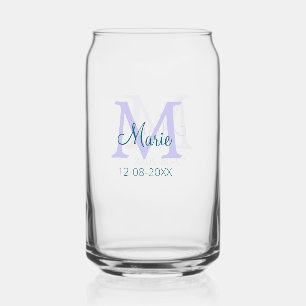simple minimal add name monogram purple green date can glass
