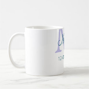 simple minimal add name monogram purple green date coffee mug