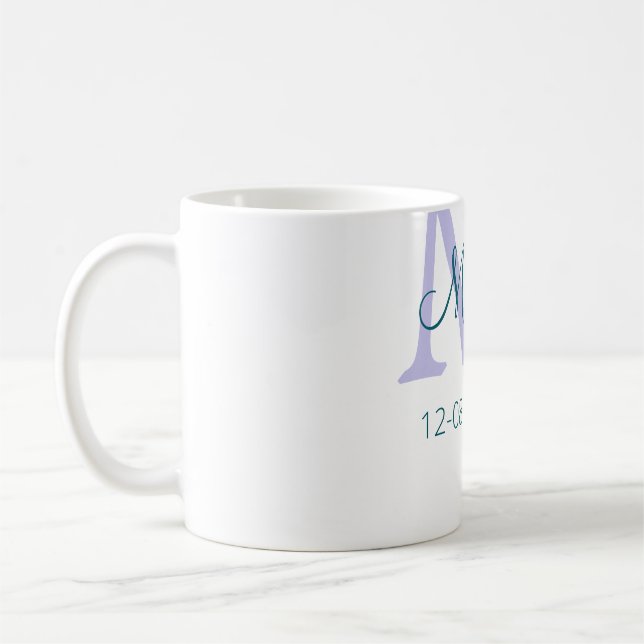 simple minimal add name monogram purple green date coffee mug (Left)