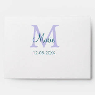 simple minimal add name monogram purple green date envelope